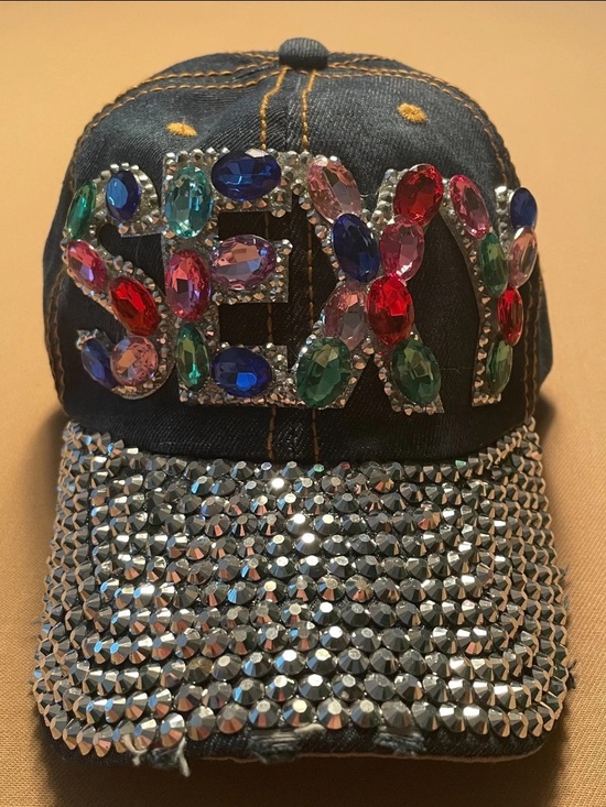 None Accessories - “Sexy” Bling Rhinestone Blue Denim Hat/Cap Adjustable Bedazzled Flair Sexy Bold